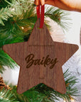 Personalised Mirror Acrylic/ Wood Tree Star Ornament, Engraved Custom Name Mr & Mrs First Christmas Married New Home, Bauble Gift Tag Decor