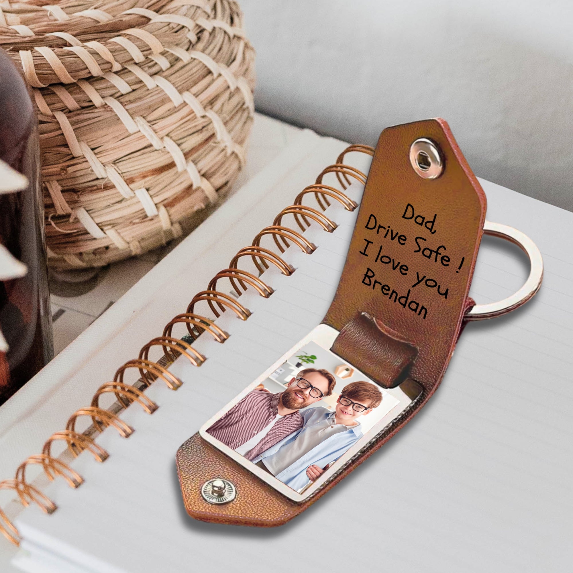 Personalised Photo & Message Leather Keychain, Customised Key Tag, Drive Safe Keyrings, Groomsman, Mom Dad, Corporate Gift , Wedding Favours