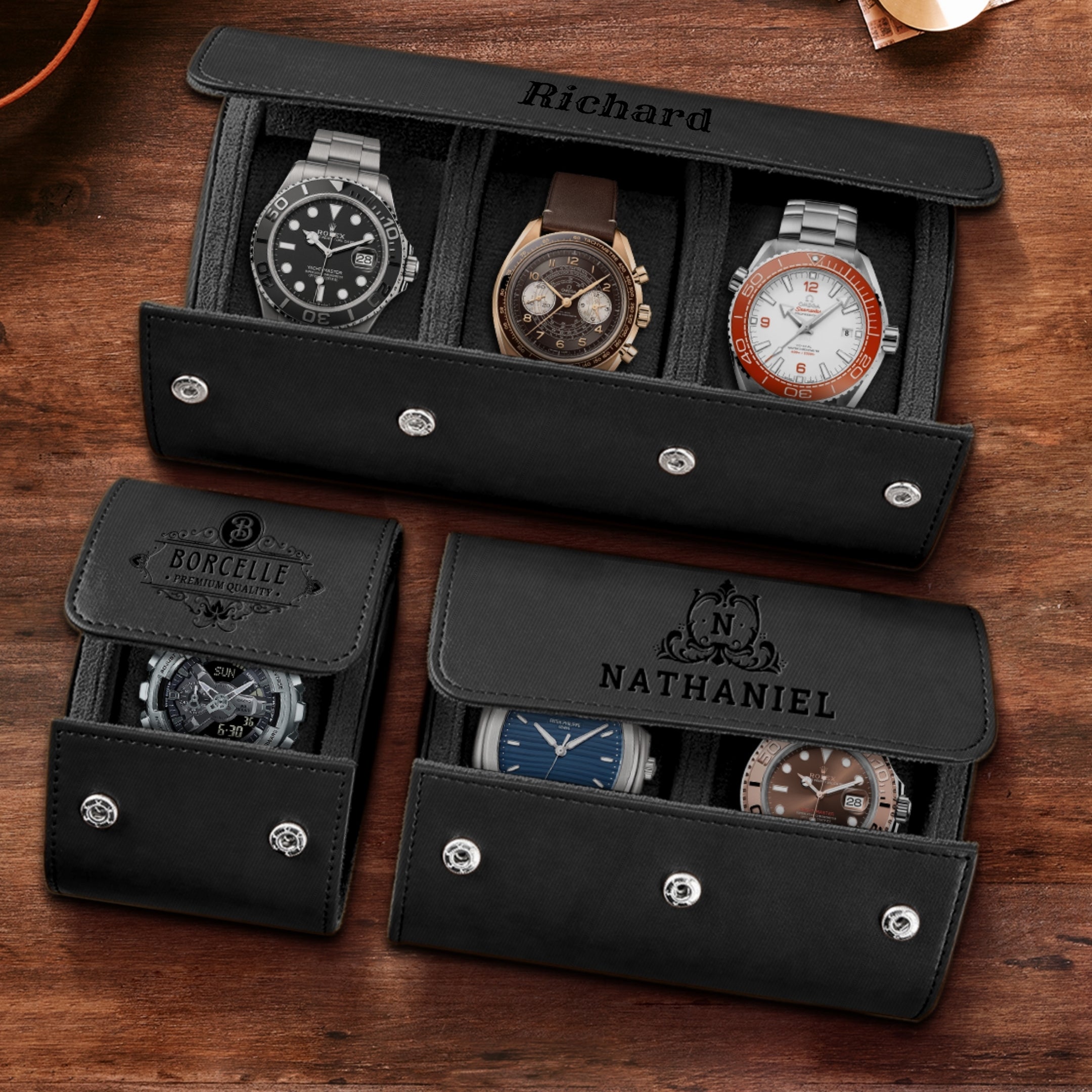 Personalised watch roll leather in navy blue | Leather watch box | Travel watch roll | Watch storage box | watch travel deals case | watch case