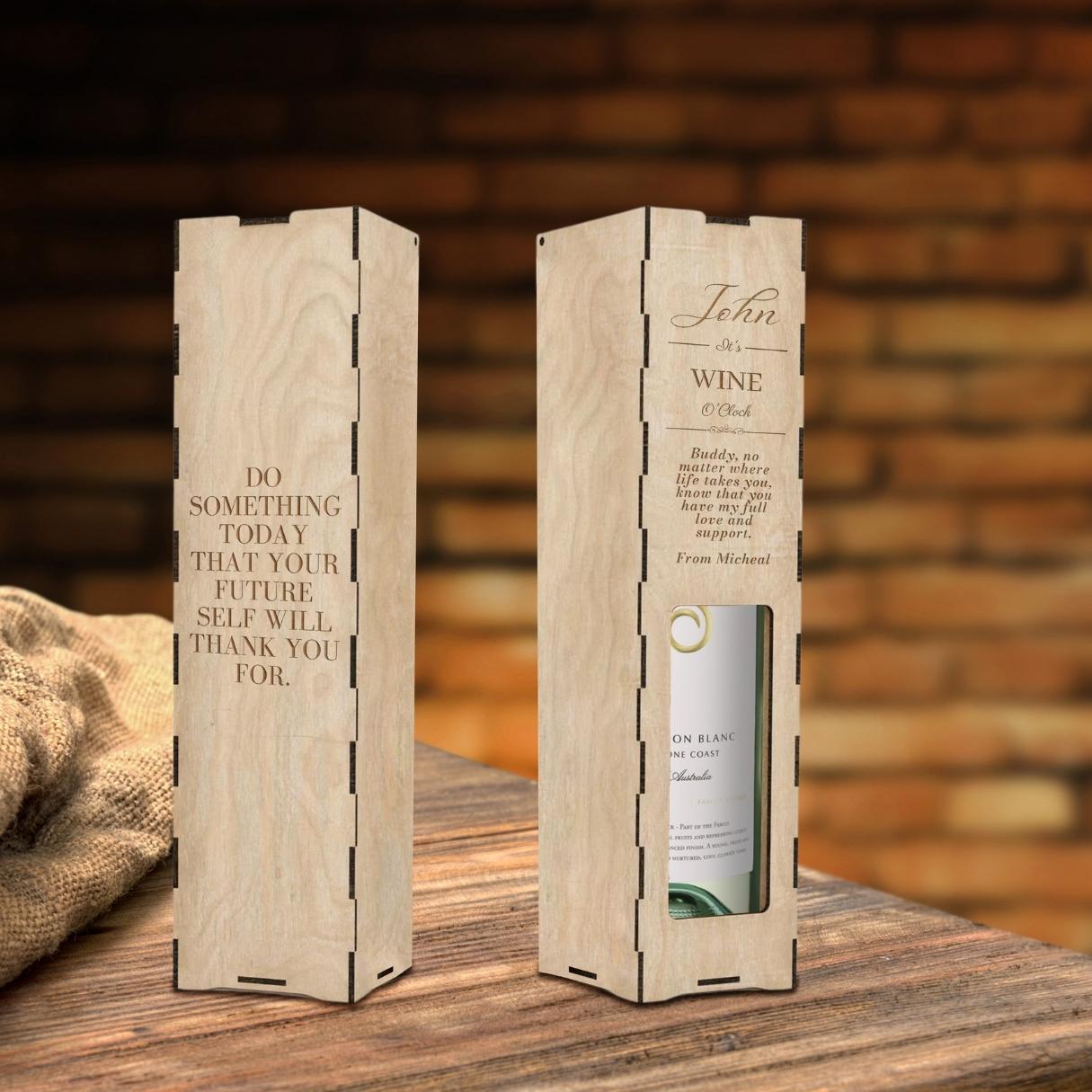 Custom Made Laser Cut & Engraved Wooden Wine Box, Personalised Plywood/ MDF Name/ Logo Wedding, Birthday, Corporate Wine Bottle Display Gift Boxes