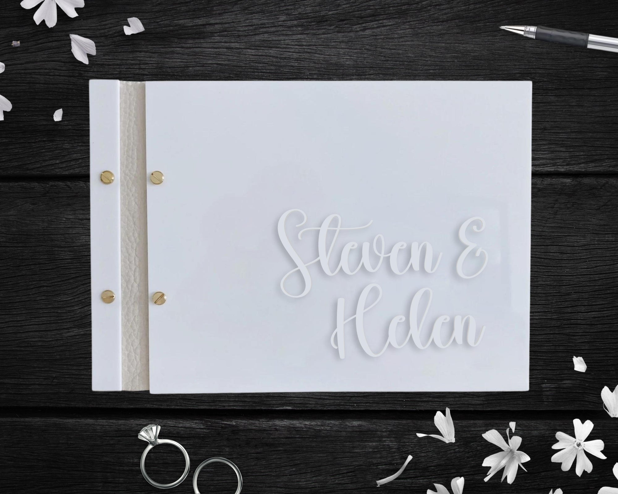 Custom Made 3D Raised Acrylic & Vegan Leather Wedding Guest Book, Personalised Logo Alternative/ Traditional Guestbook Keepsake, Party Decor