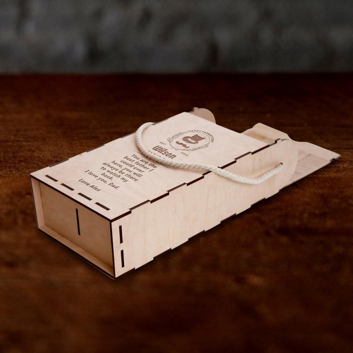 Custom Made Laser Cut & Engraved Carry Rope Handle Double Wooden Wine Box, Personalised Plywood/ MDF Name/ Logo Wedding, Birthday, Corporate Wine Bottle Gift Boxes