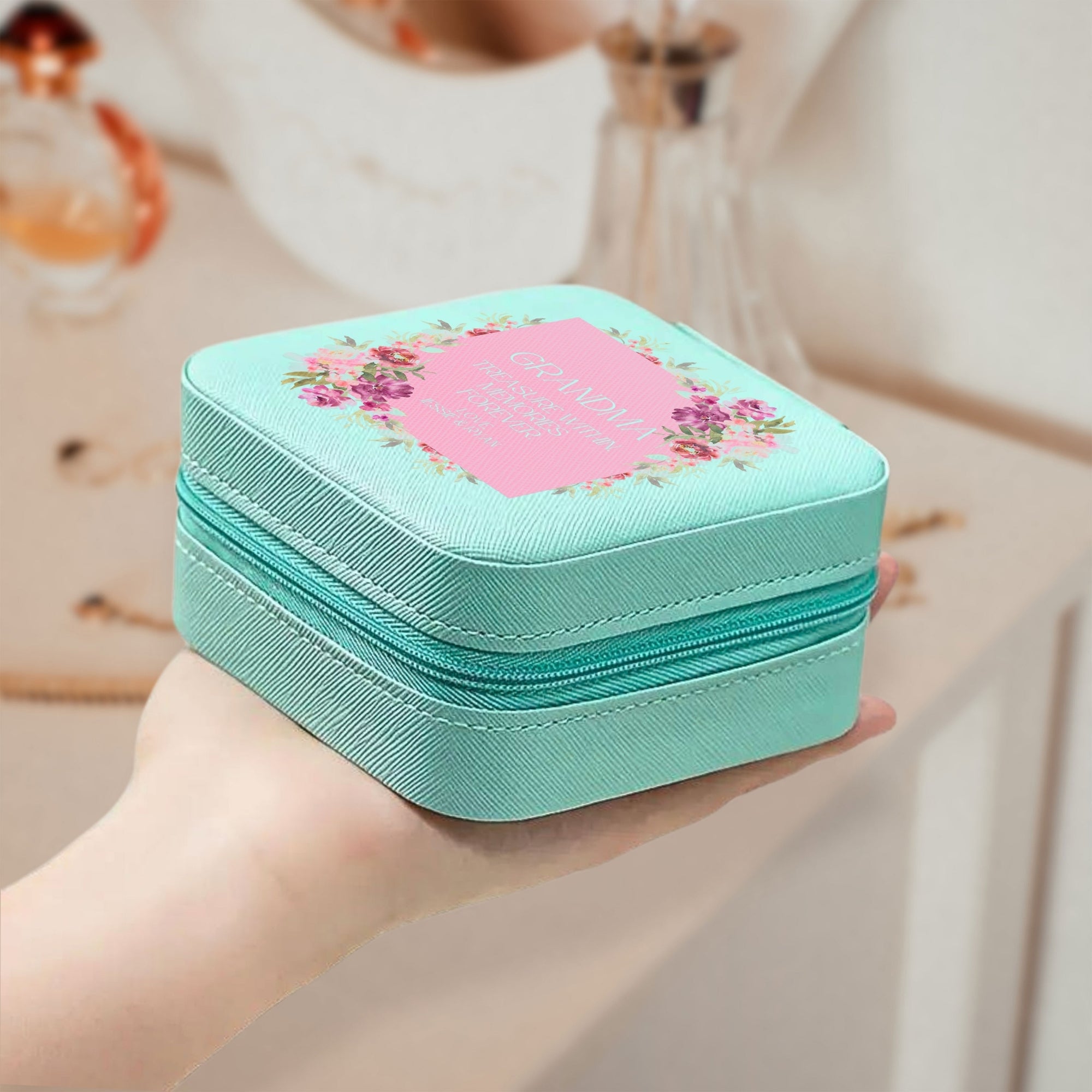 Personalised Vegan Leather Travel Jewellery Case, Custom UV Printed Portable Accessories Box, Rings Storage Holder, Earrings Organiser, Bridesmaid, Mother Gift