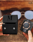 Personalised Black Leatherette Watch Case Box, Custom Engraved Travel Watches Roll Slot Display Storage, Groomsman/ Dad/ Birthday Xmas Gift