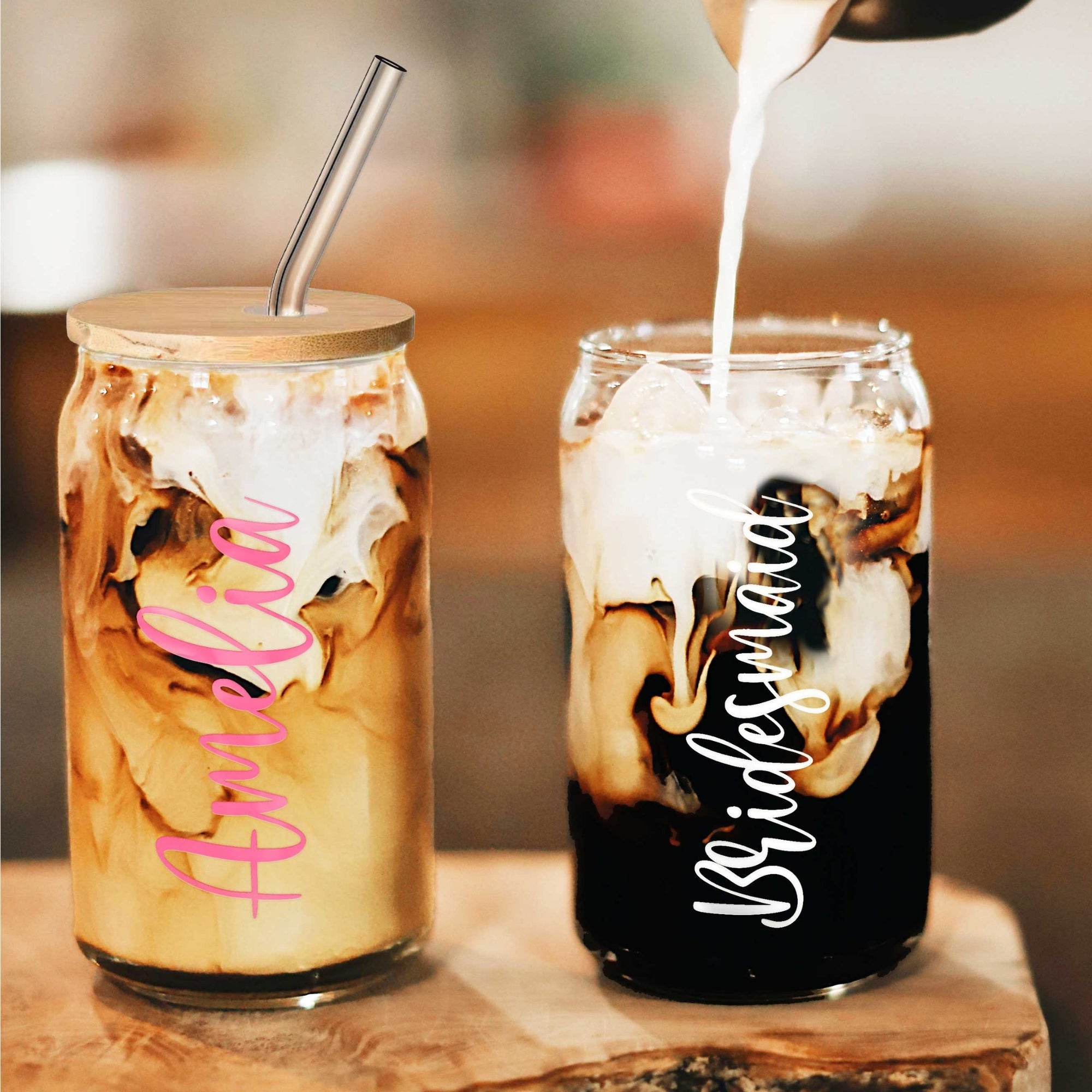 Personalised Name, Birth Month Flower Can Glass & Lid, Straw Set, Custom UV Print Tumbler, Coffee Cup, Wedding Favours, Bridesmaid, Mom Gift