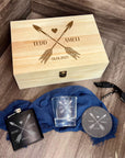 Personalised Whiskey Glass, Slate Coaster, Black Matte Corkscrew, Hip Flask Set in Wooden Box in Custom Engraved Wooden Box, Best Man, Father, Groomsman Proposal Wedding Gift
