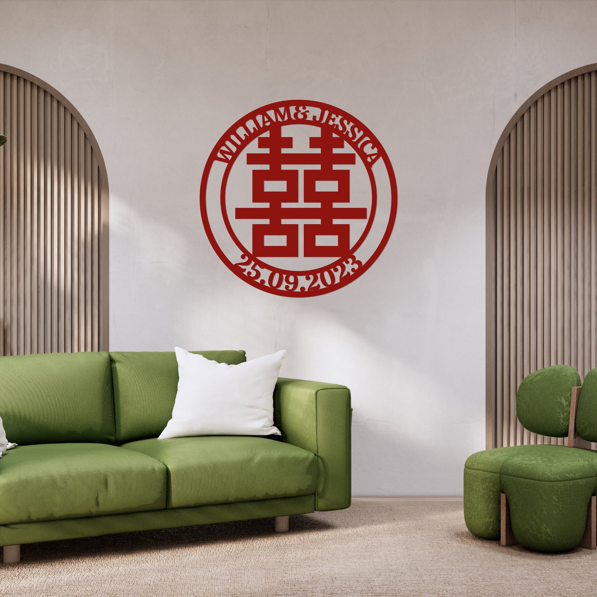 Personalised Name & Date Round Traditional Asian Wedding Sign, Chinese Double Happiness 囍, Customised Hỷ Joy Tea Ceremony Signage, Event Wall Decor Hoop