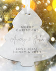 Personalised Mirror Acrylic/ Wood Tree Xmas Ornament, Engraved Custom Name Mr & Mrs First Christmas Married New Home, Bauble Gift Tag Decor