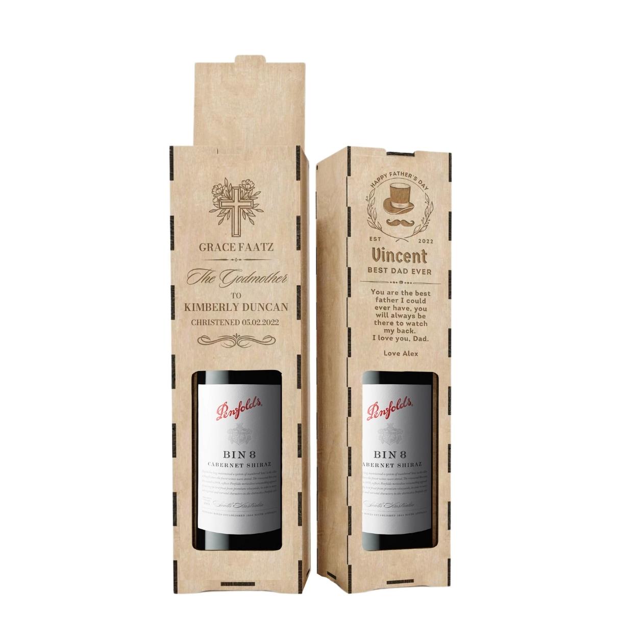 Custom Made Laser Cut & Engraved Wooden Wine Box, Personalised Plywood/ MDF Name/ Logo Wedding, Birthday, Corporate Wine Bottle Display Gift Boxes