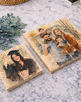 Personalised Watercolour Portrait Photo on Square Wooden Display Block