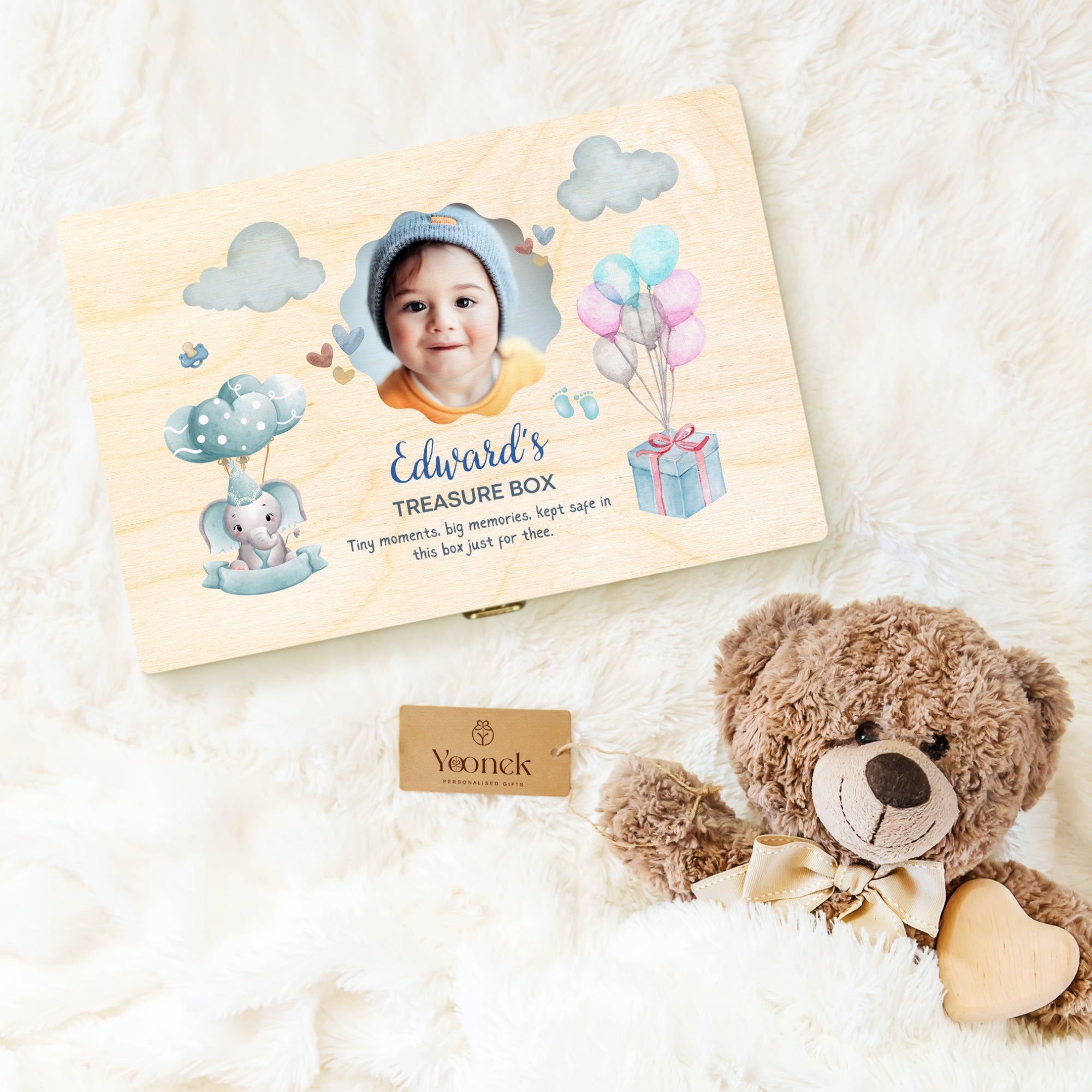 Personalised Baby Photo Wooden Keepsake Box, Custom Print Engraved Pine Memory Boxes, Treasure Storage, Nursery, Baptism First Birthday Gift