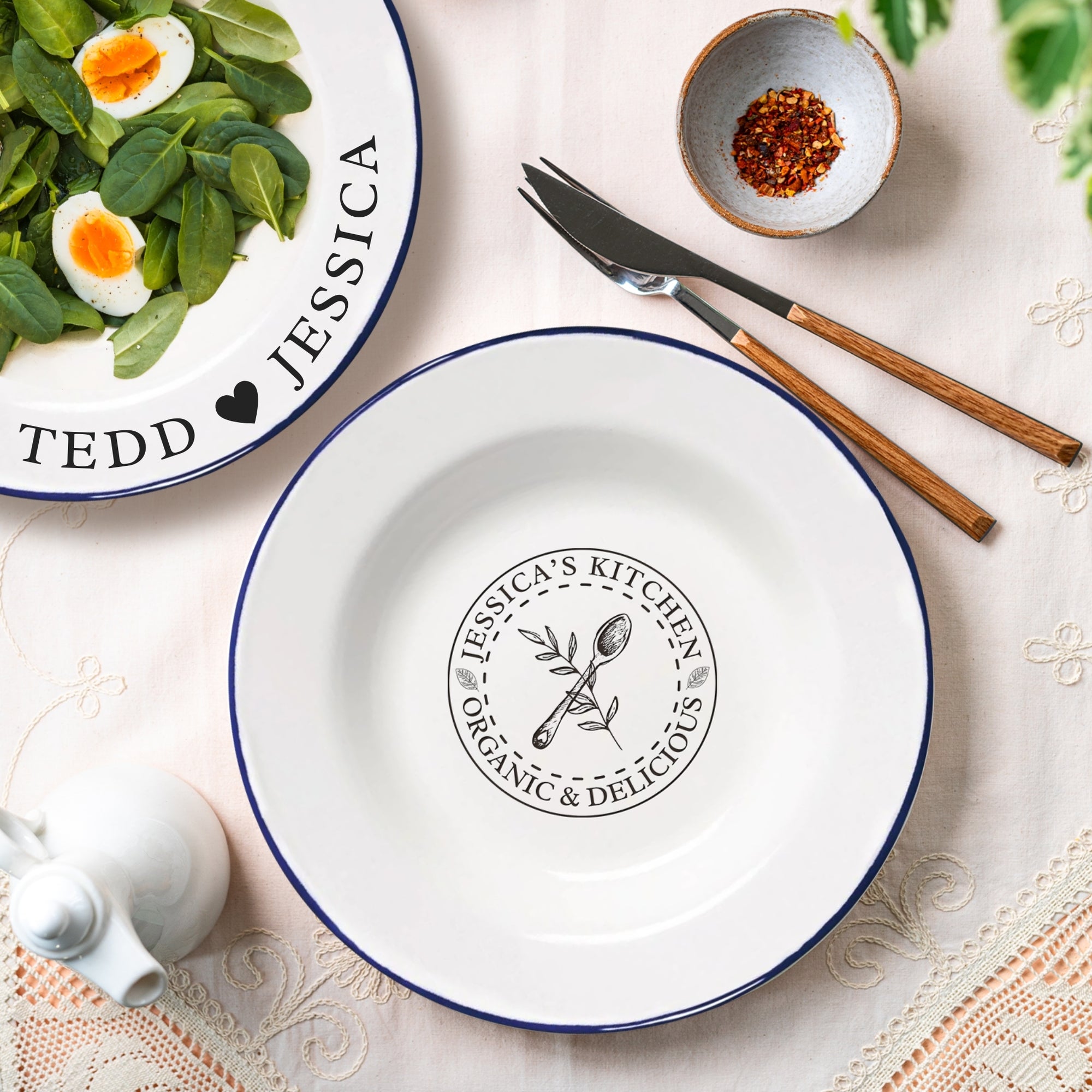 Custom Engraved Enamel Soup Plate, Personalised Pasta, Dessert, Ice-Cream Dish, Outdoor Picnic Tableware Father's Day Housewarming Xmas Gift