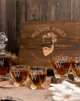 Custom Engraved Twisted Whiskey Decanter Set, 4 Scotch Glasses & Wooden Box, Personalised Logo Barware Dad, Groomsmen Birthday Wedding Gift