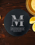 Personalised Whiskey Glass, Slate Coaster, Black Matte Hip Flask, Corkscrew Set in Custom Engraved Wooden Box, Father Groomsman Wedding Gift