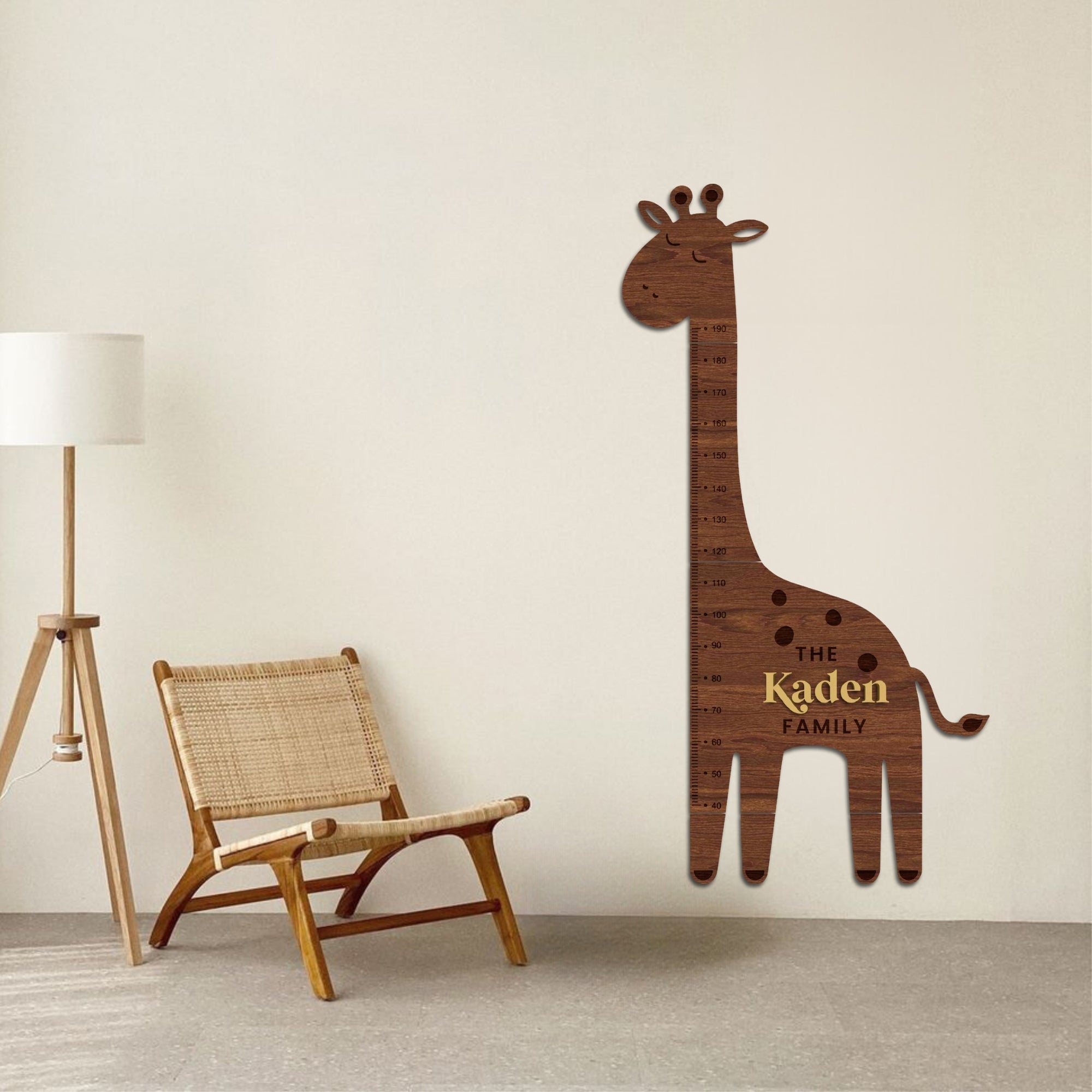 Custom 3D Raised Name Wooden Giraffe Height Chart, Personalised Laser Cut & Engraved Family Growth Metric Ruler Record, Nursery Wall Decor