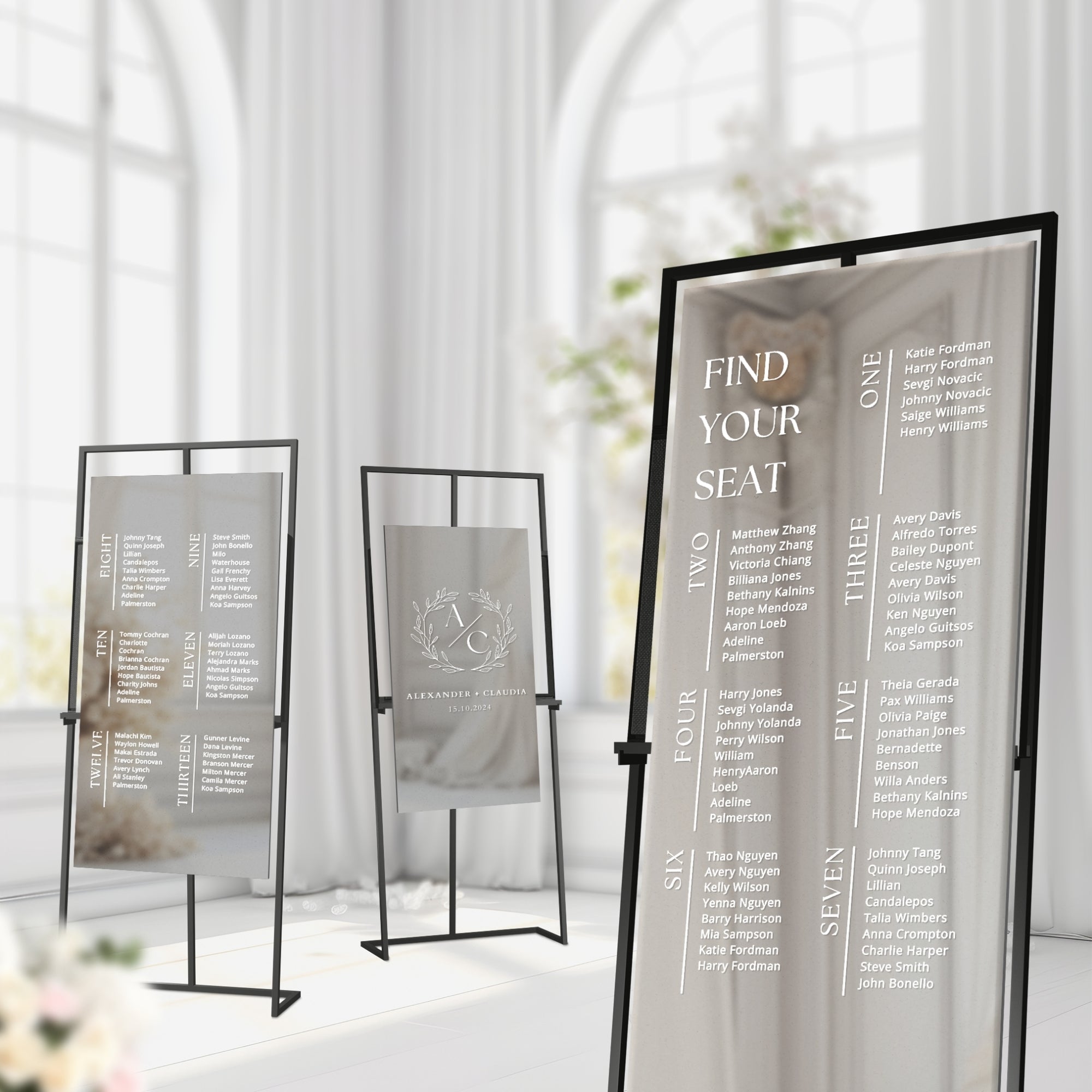 Personalised Acrylic Reception Wedding Welcome Signage Bundle, Custom UV Print 3 Mirror Signs Set , Engagement/ Bridal Shower Birthday Decor