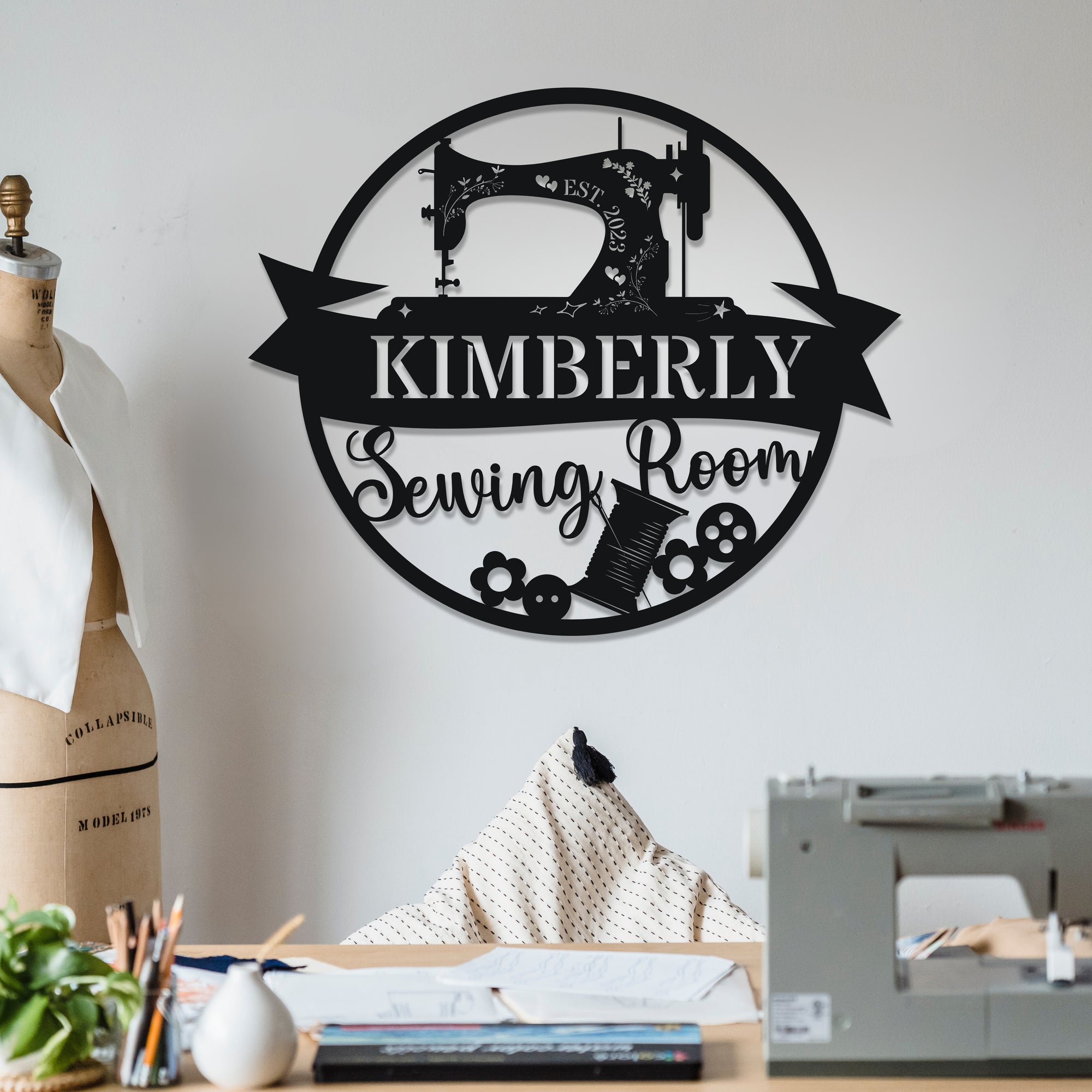 Custom Made Wooden/ Acrylic Name Sewing Hoop, Personalised Quilting Wall Art, Happy Place Display Hanging Sign Housewarming Mum Grandma Gift