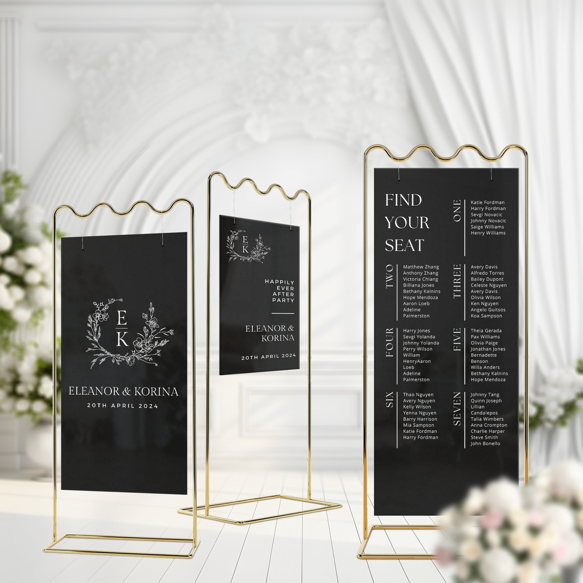 Personalised Acrylic Reception Wedding Welcome Signage Bundle, Custom UV Print 3 Mirror Signs Set , Engagement/ Bridal Shower Birthday Decor