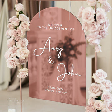 Personalised Couple Names Acrylic Arch Wedding Signage, Custom UV Printed Mr & Mrs Mirror Welcome Sign, Engagement/ Bridal Shower/ Birthday Decoration