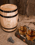 Personalised Wooden Barrel Whiskey Box, 2 Scotch Glasses, 6 Ice Stones | Custom Engraved Barware Set, Dad Groomsmen, Anniversary, Xmas Gift