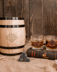 Personalised Wooden Barrel Whiskey Box, 2 Scotch Glasses, 6 Ice Stones | Custom Engraved Barware Set, Dad Groomsmen, Anniversary, Xmas Gift