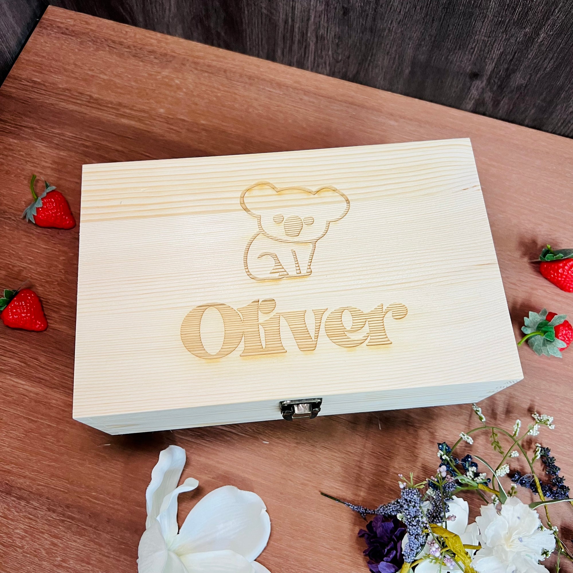 Personalised Kid's Cutlery 4 Piece & Wooden Gifted Box Set, Custom Engraved Children Name Utensils, First Birthday, Christening Baptism Gift