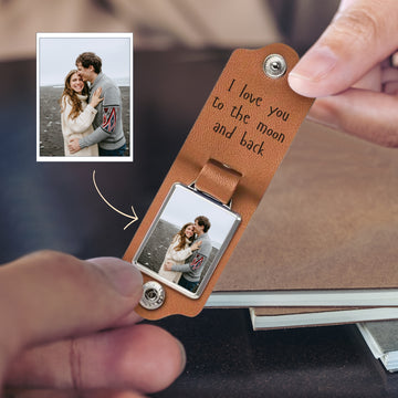 Personalised Photo & Message Leather Keychain, Customised Key Tag, Drive Safe Keyrings, Groomsman, Mom Dad, Corporate Gift , Wedding Favours