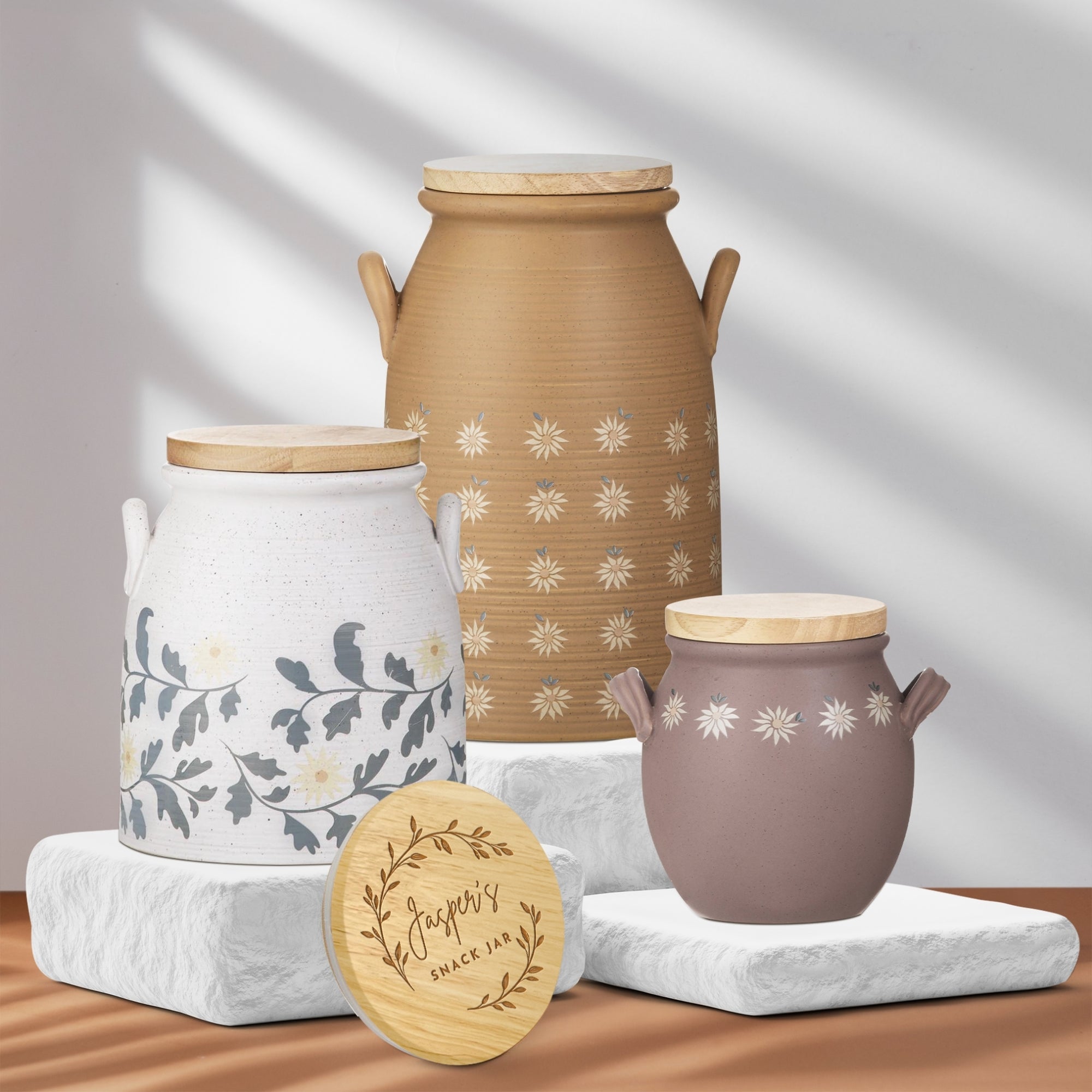 Personalised Wooden Lid Stoneware Canister, Custom Engraved Treat, Food, Snack Jar, Cookie Lolly Storage, Teacher, Anniversary Mom Xmas Gift