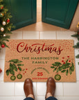 Personalised Christmas Family Name Coir Doormat, Customised Printed Property Entry Welcome Outdoor Indoor Mat, Xmas Decor Housewarming Gift