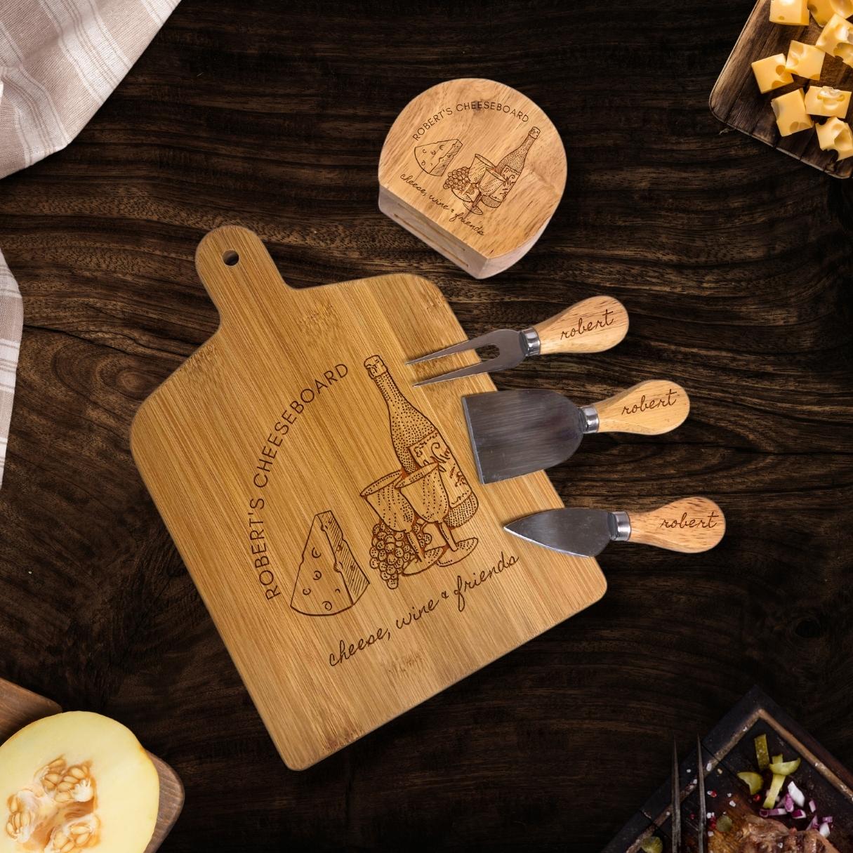 Personalised Chopping Board Cheese Block Knife Set