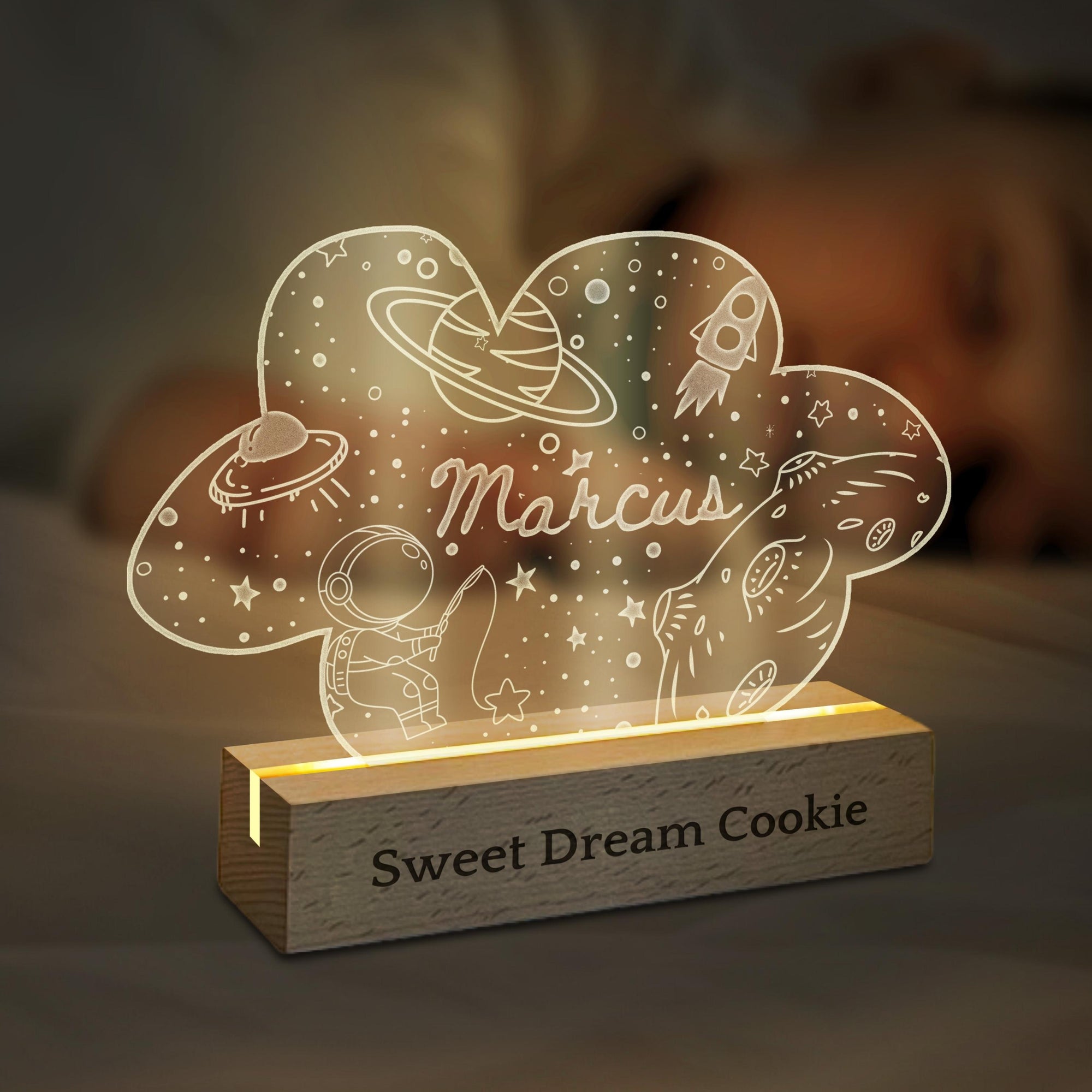 Personalised 3D Acrylic LED Kid Light, Custom Engraved Baby Night Lamp, Baby Room Decor, Dinosaur, Rainbow, Twinkle, Astronaut Birthday Gift