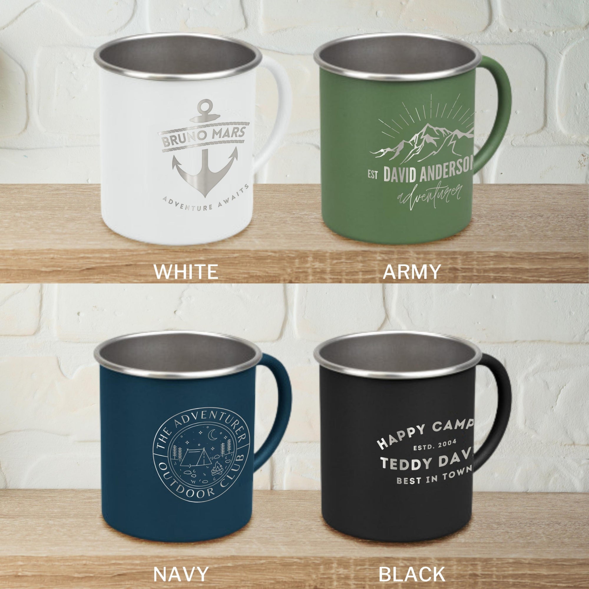 Personalised 350ml Stainless Steel Camping Coffee Cup, Custom Logo Engraved Adventure, Picnic, Hiking Mug, Etched Travel Tumbler, Dad's Gift