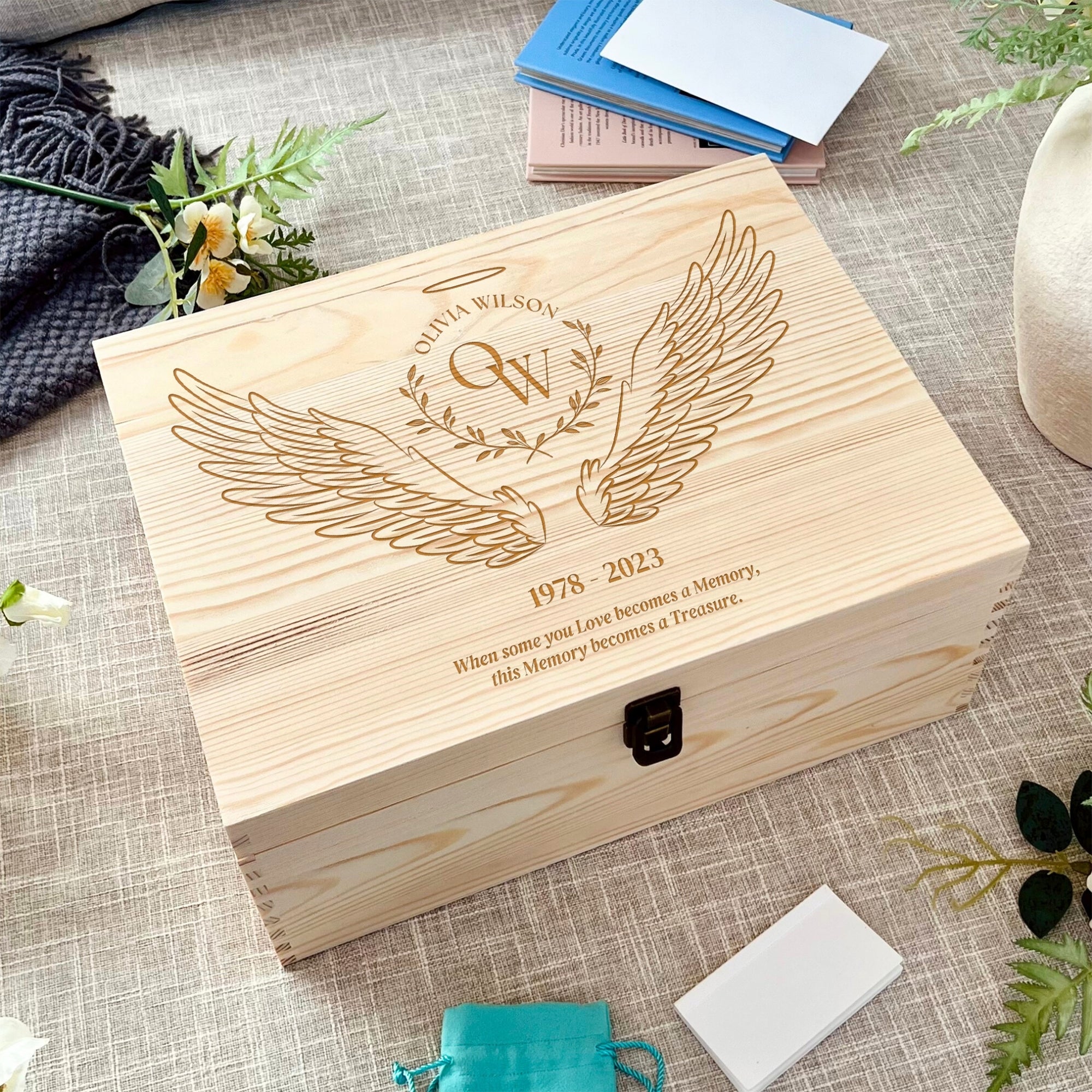 Personalised Etched Memorial Wooden Keepsake Box, Custom Engraved In Loving Memory Treasure Storage, Pet Loss, Sympathy Heaven Mourning Gift