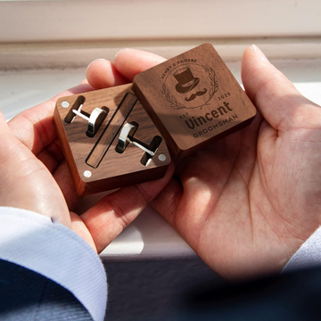 Personalised Wooden Cufflinks & Tie Clip Walnut Box, Custom Engraved Groomsmen, Father's Day, Bachelor Party Gift Set, Wedding Favours, Rustic Vintage Man's Jewellery Storage
