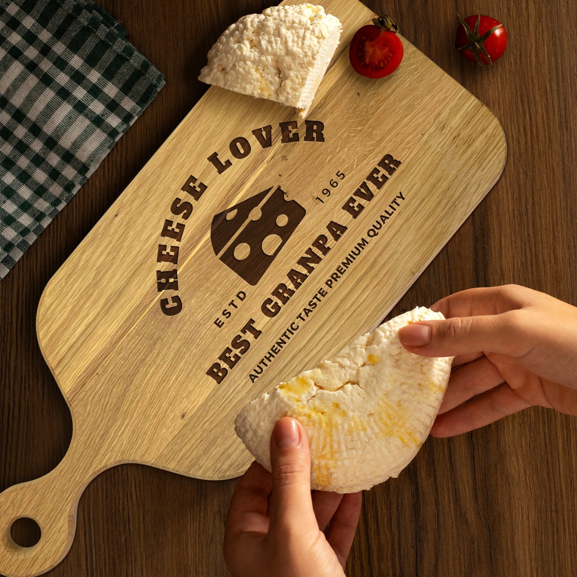 Personalised Oak Wooden Cheese Serving Board, Custom Engraved Cutting Chopping Paddle Tray, Charcuterie Platter, Housewarming Corporate Gift