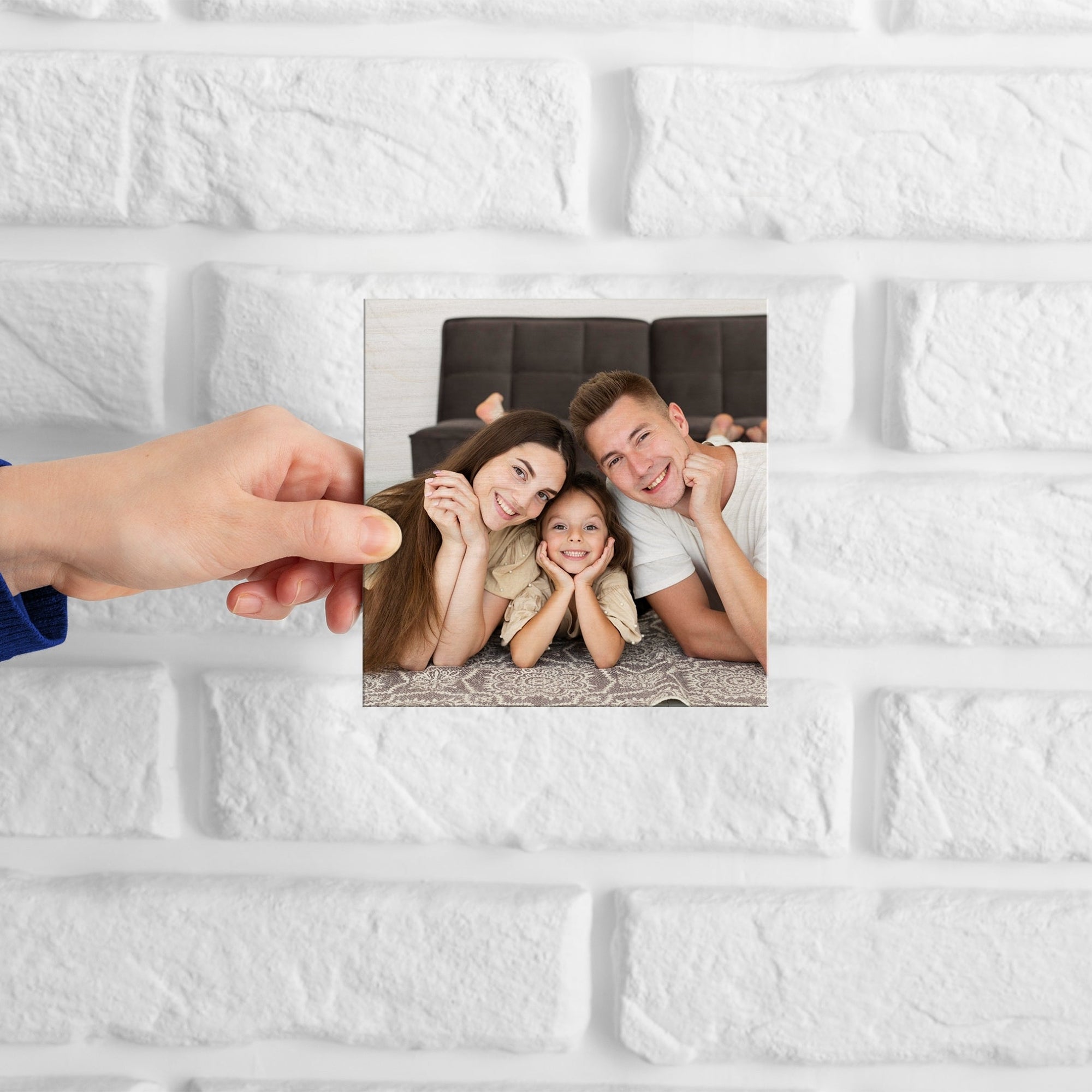 Personalised Set of 4 Wooden Photo Block Square, Custom UV Print Image Wall Hanging Display, Memory Frame Tile Gallery, Housewarming Gift