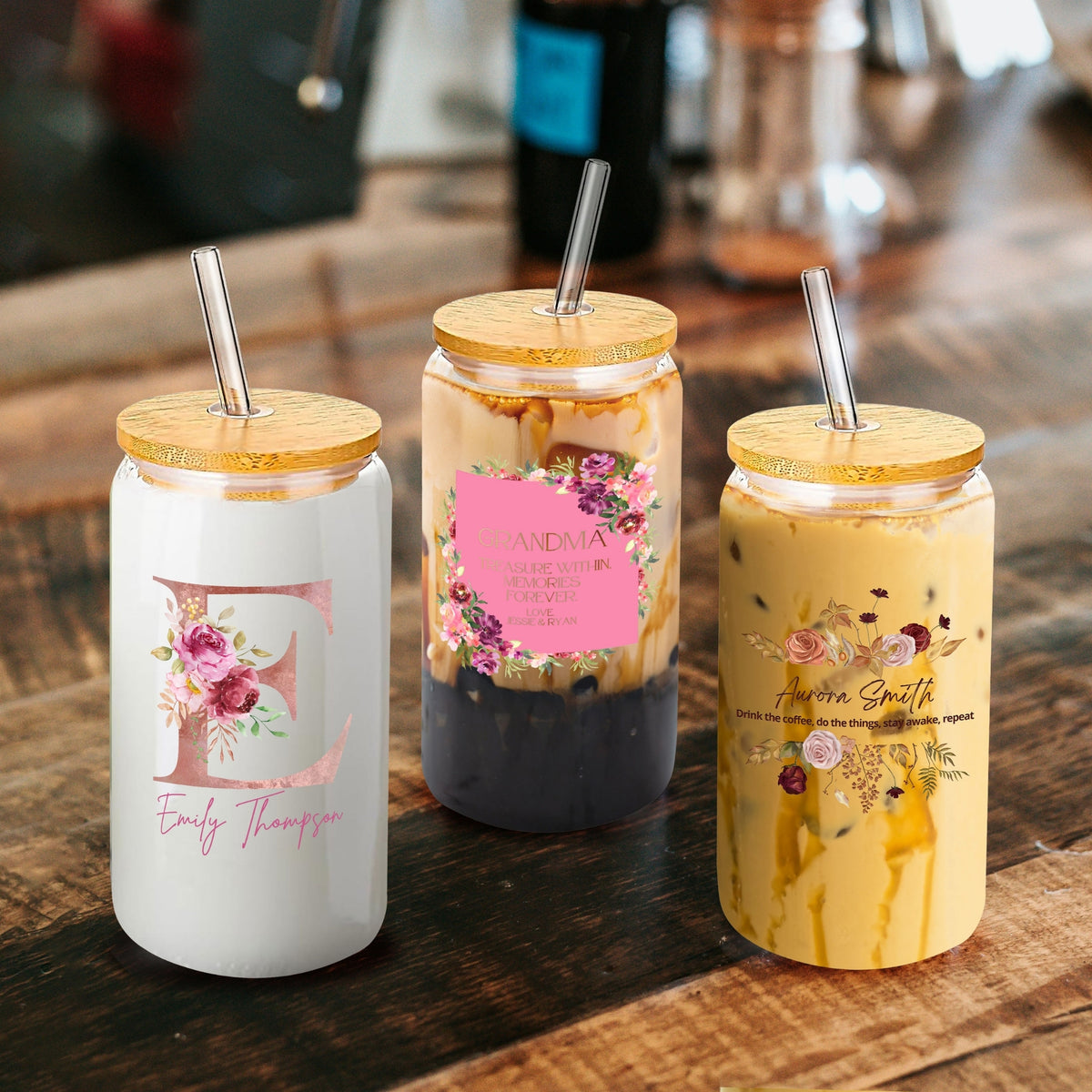 Personalised 470ml Can Glass Set with Lid Straw, Customised Beverage Tumbler,  Smoothie, Coffee Cup, Wedding Favours, Bridesmaid, Mother Gift – Yoonek  Gifts