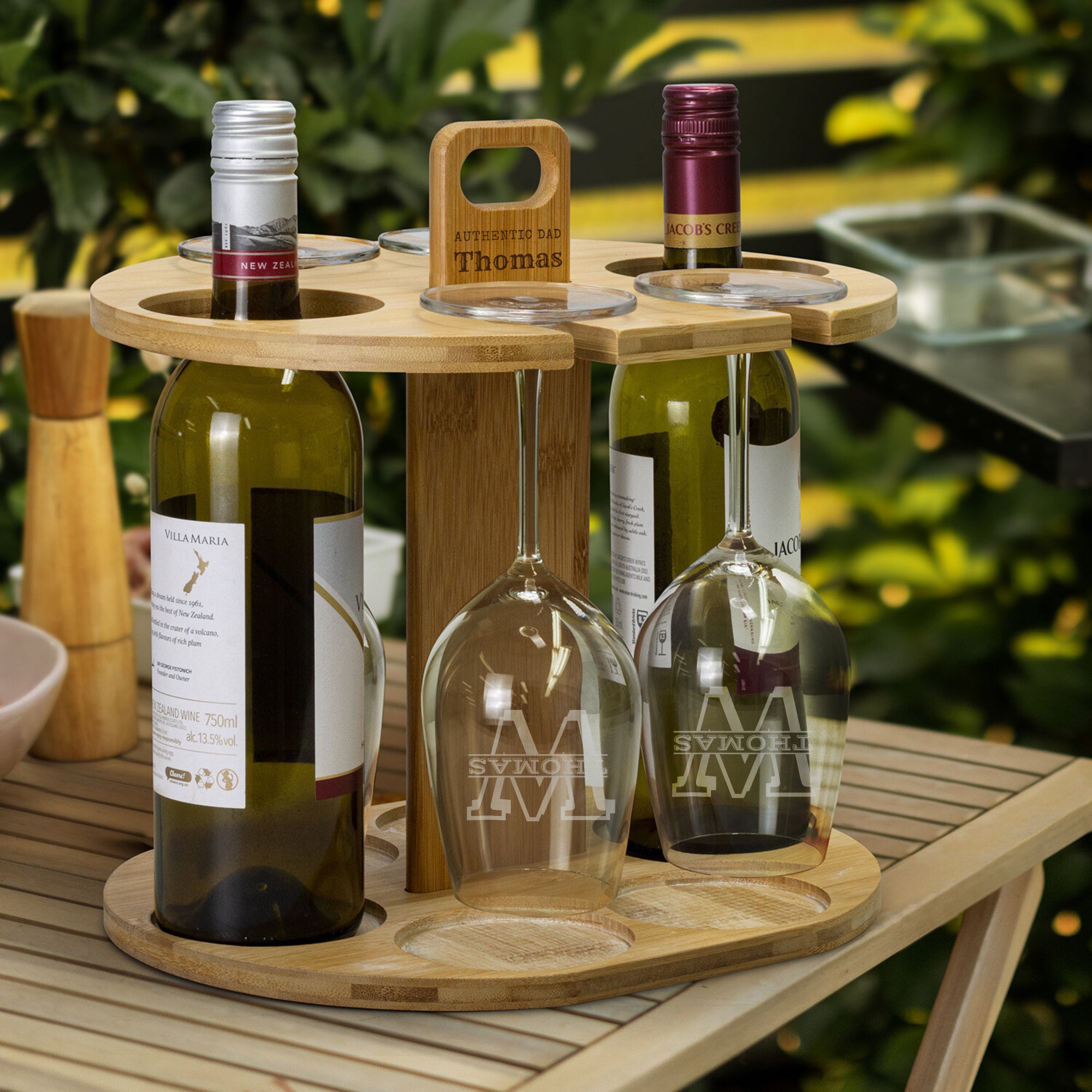 Personalised Bamboo Wine Rack & Engraved Stemware Glasses Holder, Home, Kitchen, Bar Decor, Custom Wedding, Anniversary, Housewarming Gift