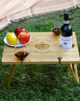 Personalised Portable Foldable Bamboo Travel 4 People Picnic Table & Crystal Wine Glasses, Custom Wedding, Anniversary, Housewarming Gift