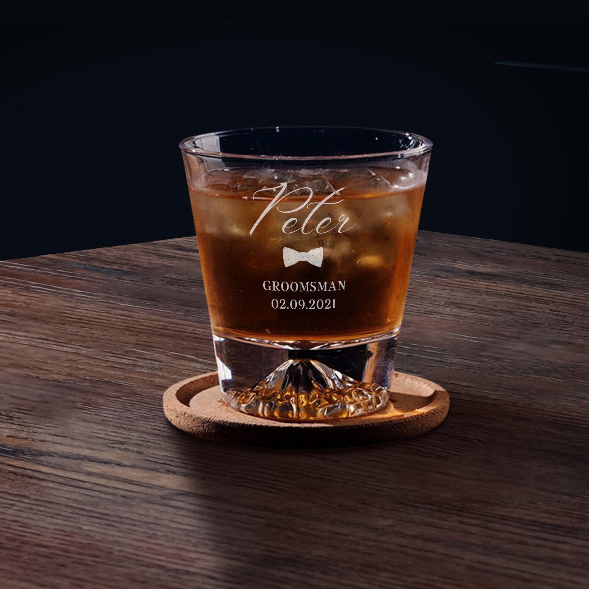 Personalised 280ml Whiskey Rock Mountain Thick Bottom Glass, Custom Engraved Scotch Tumbler, Corporate Housewarming Wedding, Groomsmen Gift