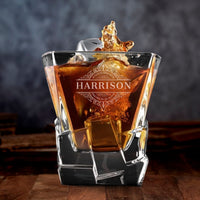 Personalised Wooden Boxed Whiskey Decanter Set, 4 Scotch Glasses, 6 Ice Stones & Tongs | Custom Engraved Groomsmen, Wedding, Whisky Bar Gift