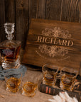 Custom Engraved Whiskey Decanter Set, 4 Scotch Glasses & Wooden Box, Personalised Barware Dad, Groomsmen, Birthday, Wedding, Corporate Gift