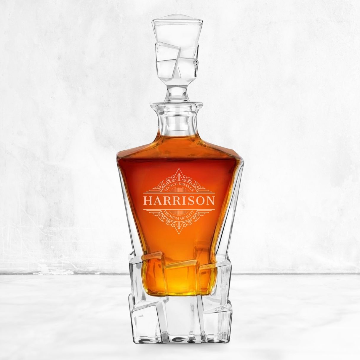Personalised 950ml Whiskey Decanter Set with 4 Scotch Glasses, Custom Engraved Housewarming, Birthday, Groomsmen Whisky Barware Gift for Him