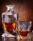 Personalised Twisted Whiskey Decanter & 6 Scotch Glasses Box Set , Custom Engraved Whisky Barware, Housewarming, Groomsmen Dad Birthday Gift