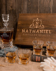 Custom Engraved Whiskey Decanter Set, 4 Scotch Glasses & Wooden Box, Personalised Barware Dad, Groomsmen, Birthday, Wedding, Corporate Gift