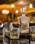 Custom Etched Prism Whiskey Decanter Set, 4 Scotch Glasses & Wooden Box, Personalised Barware Dad, Groomsmen, Birthday, Wedding, Corporate Gift