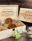 Personalised Groomsman Gift Box for Him - Mountain Whiskey Glasses & Wooden Acacia Coasters Pair Set, Custom Engraved Best Man, Father of the Bride, Groom Proposal Wedding Favours