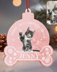 Personalised Mirror Acrylic Wood Pet Bone Photo Ornament, Custom Etched Name Dog Cat Christmas Tree Bauble In Loving Memory Heaven Gift Tag