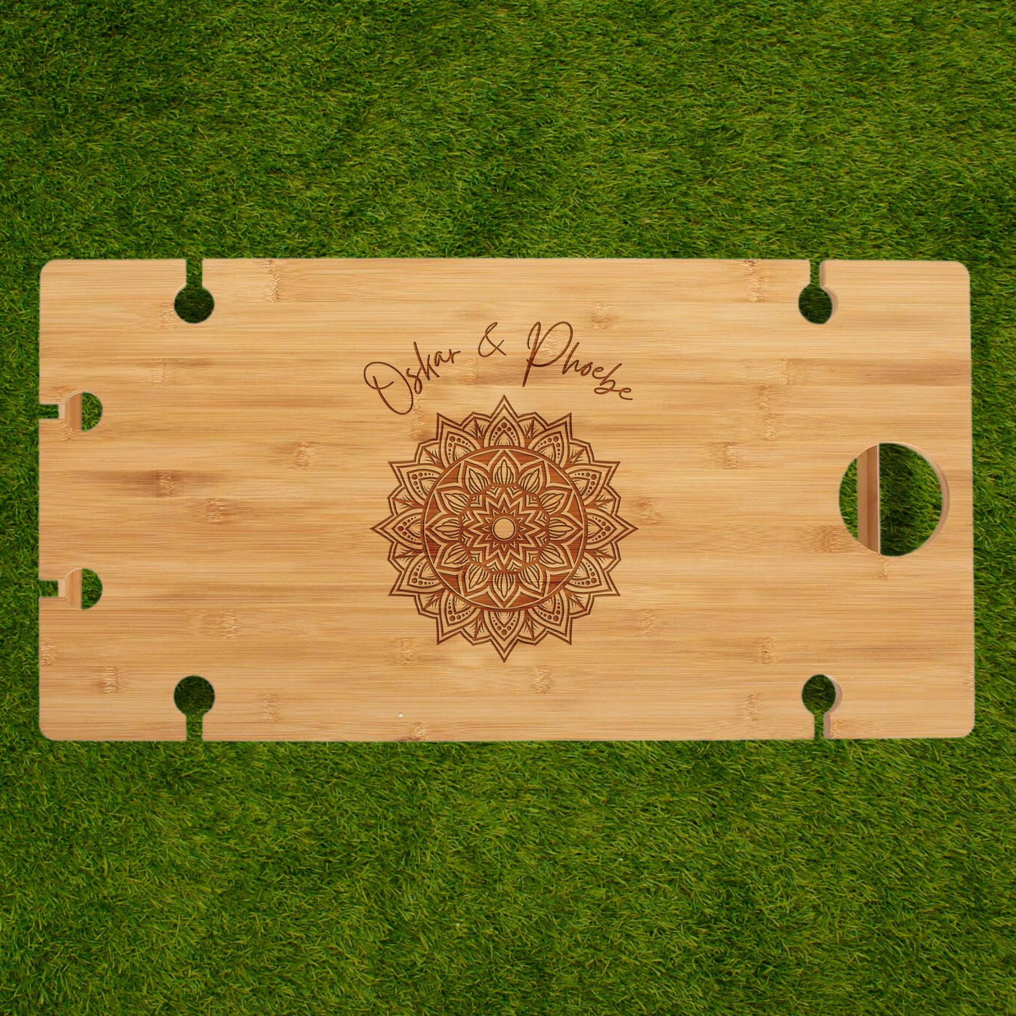 Personalised Bamboo Picnic Table & 6 Crystal Wine Glasses, Engraved Cheese Board Charcuterie Platter, Camping, Anniversary Housewarming Gift