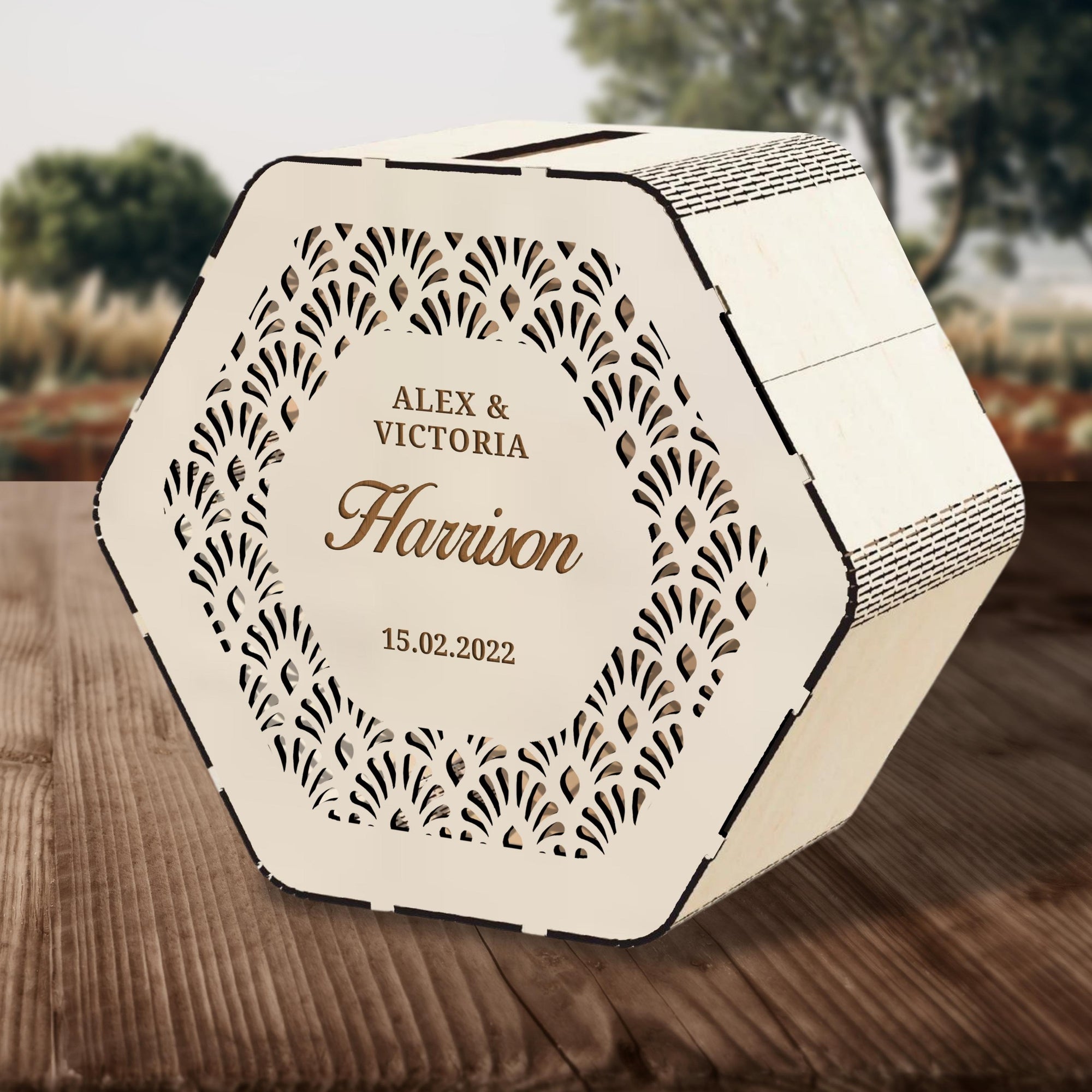 Custom Made Laser Cut Plywood Wishing Well Box, Personalised Name & Date Money, Envelope, Card Boxes, Rustic Wedding Memory Keepsake Gift